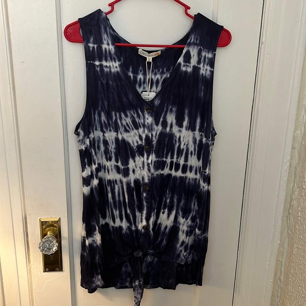 Tie dye blue button down tank